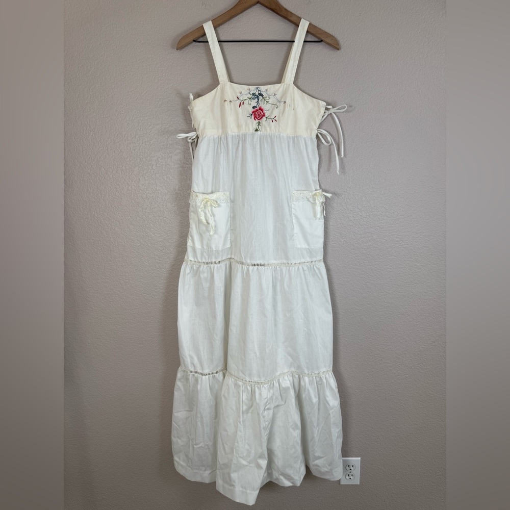 Young Edwardian by Arpeja Embroidered Maxi Sun Dress sz 7 Vintage 70’s 80’s
